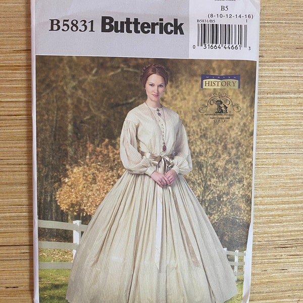 Butterick B5831, Making History Civil War Era Dress and Petticoat, Size B5 (8-16), New/uncut, Free shipping, Civil War Reenactment Dress