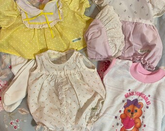 Vintage Cabbage Patch Kids Clothing Bundle, 6 Piece Clothing Bundle, Dress and Tights, Romper and Bonnet, Rosebud Romper,Nightgown,Free Ship