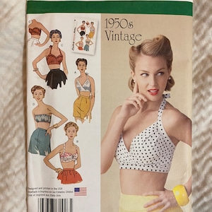 Simplicity 1426, Sizes 4-12, 14-22, 1950s Halter Top Reproduction Pattern, Vintage Crop Top, Bra Top