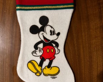 VNOS Vintage Mickey Mouse Stocking, 1990s Classic Mickey Mouse on White Fleece Christmas Stocking, 15.5in Long, FREE Shipping