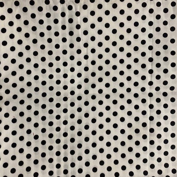 Vintage White Fabric with Black Polka Dots, 2 yards x 36in wide, Midcentury Woven Polyester/Cotton Blend, Vintage Dress Fabric