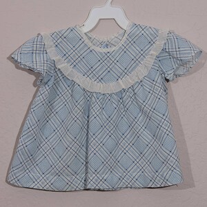 Vintage Blue Plaid Baby Dress, 1940's Handmade Baby Dress image 1