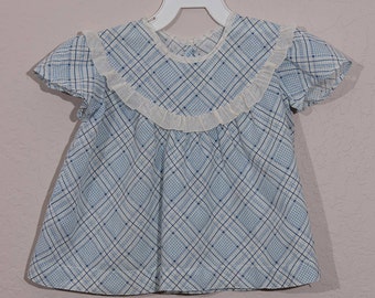 Vintage Blue Plaid Baby Dress, 1940's Handmade Baby Dress