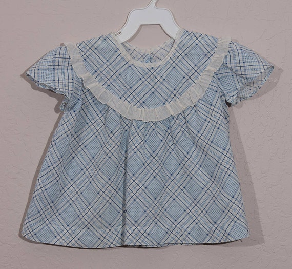 Vintage Blue Plaid Baby Dress, 1940's Handmade Ba… - image 1