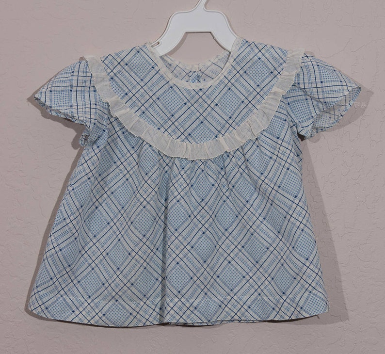 Vintage Blue Plaid Baby Dress, 1940's Handmade Baby Dress image 1