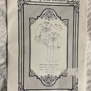 Vintage Brown House Doll Pattern, Modern Doll Sailor Outfits, Baby Boy Shirt-Pants, Girl Dress, Sailor Hat, BHD 509, 21in-24in,