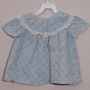 Vintage Blue Plaid Baby Dress, 1940's Handmade Baby Dress image 3