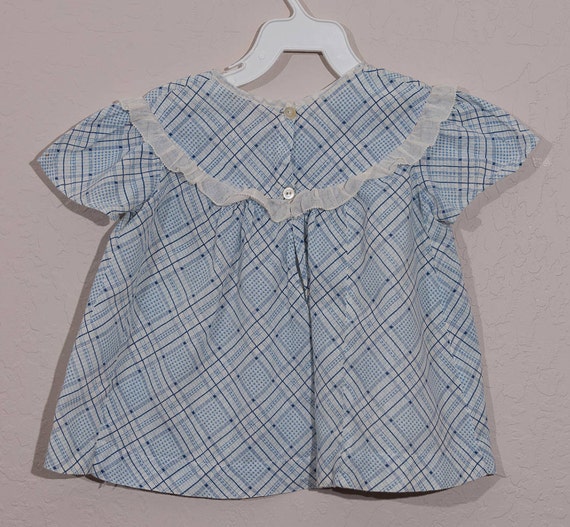 Vintage Blue Plaid Baby Dress, 1940's Handmade Ba… - image 3