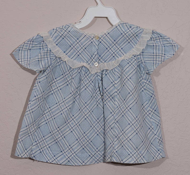 Vintage Blue Plaid Baby Dress, 1940's Handmade Baby Dress image 3
