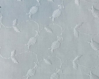 Vintage White on White Floral Embroidered Fabric, Sold by the Yard x 43in, Fat Quarters, Half Yard, Embroidered Bellflowers On Vines