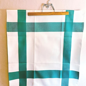 NOS*Vintage Frette Cotton Tea Towels, White with Wide Green Stripes, 2002, 21in x 23in, Made in Italy, Smooth Mid Weight Cotton Hand Towel