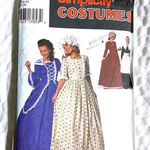 Vintage Simplicity 9713, Misses Size D (4,5,6), Colonial, 18th and 19th Century Women&#39;s Dress Costume, Mob Cap, Pilgrim Dress, New/Uncut