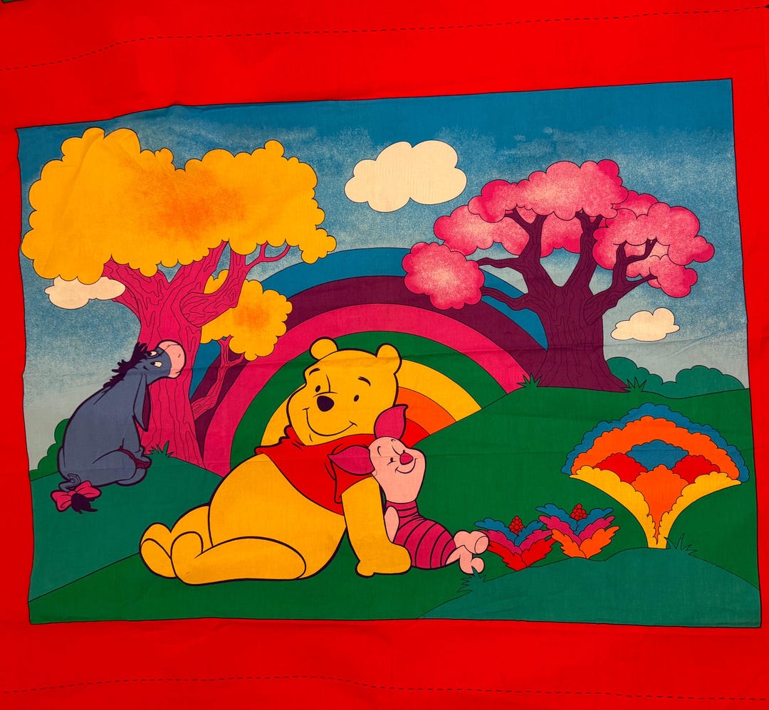 Vintage Winnie the Pooh and Piglet Rainbow Quilt Panel, Bright Rainbow