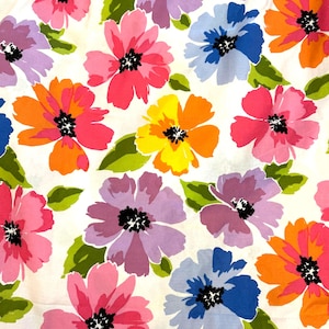 Ensemble de draps floraux à grande échelle Martex des années 1970, grand lit avec poche plate profonde équipée, marguerites roses-bleu-jaune-violet, excellent état, livraison gratuite
