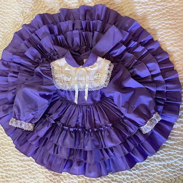 Vintage Martha's Miniatures Full Circle, Ultra Ruffled Purple Pageant Style Dress, Size 2, Signature Slip with Bow and Bell