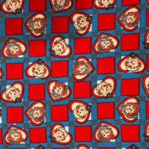 Vintage "Raggedy Ann & Andy Checkerboard Faces", Daisy Kingdom For Quilter's Only, katoen, op maat gesneden, jaren 1980, GRATIS verzending