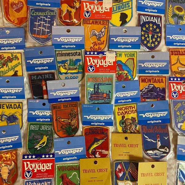 Vintage Voyager State Embroidered Patches, In Original Packages, 1970-80s, Sold Individually, Travel Memorabilia, Souvenirs, Canada Patches