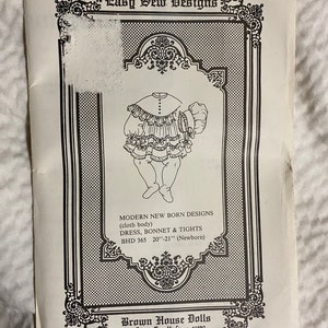 Vintage Brown House Dolls Pattern, Modern Newborn Dress Pattern, Victorian Style Dress-Tights-Bonnet, Cloth Body Doll, 20in-21in, BHD 365