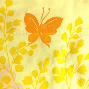 Vintage Yellow and Orange Butterfly Sheet Set, Full Flat and Fitted, 1970s Springmaid Polyester/Cotton No-Iron Percale Sheet, FREE Shipping