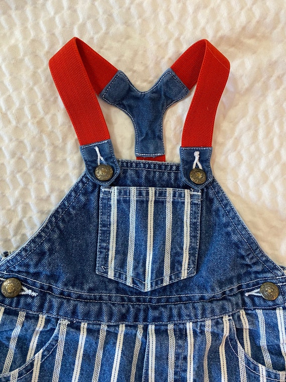 Vintage Sprockets Striped Denim Overalls, Size 18… - image 2