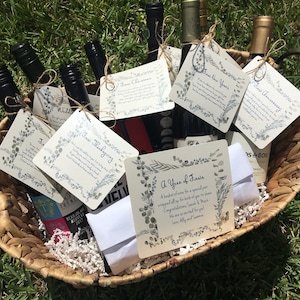 Wedding Wine Poem Tags / Greenery / Bridal Shower Gift / A Year of Firsts