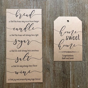 Housewarming Gift Basket POEM TAGS / Bread Candle Sugar Salt Wine Poem / Home Sweet Home Tag / New Home Basket Tags / Poem Tag DIY