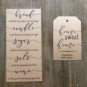 Housewarming Gift Basket POEM TAGS / Bread Candle Sugar Salt Wine Poem / Home Sweet Home Tag / New Home Basket Tags / Poem Tag DIY image 1