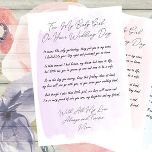 Carta DIGITAL a la Novia / El día de su boda / Hija / Boda / Regalo de boda / Púrpura / Descarga instantánea