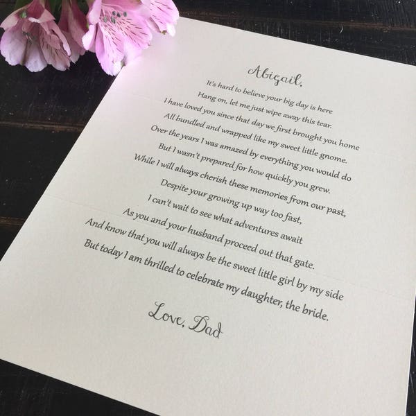 Wedding Day Letter to Bride / Gift from Mom or Dad