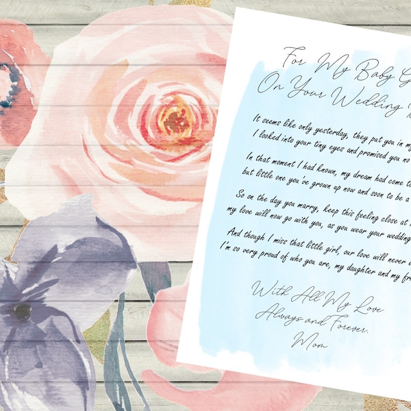 Letter to the Bride / On Your Wedding Day / Daughter / Wedding / Wedding Gift / Blue