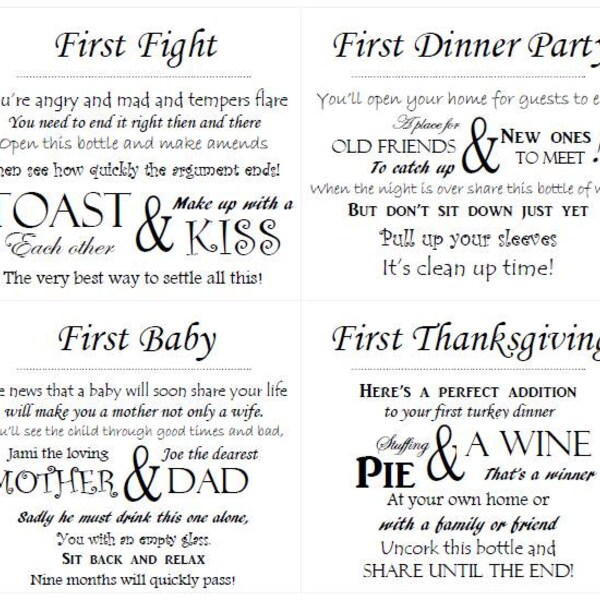 13 Customized Wedding Wine Poem Tags - PDF