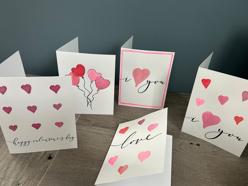 Hand Painted Valentine's Cards I Watercolor Cards I Pack of Cards I Valentine's Day Card Set I Watercolor Hearts image 1