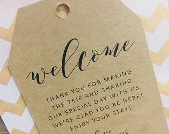Wedding Hotel Welcome Bags / Set of 8 / Destination Wedding Tags / Welcome Tags / Kraft Brown