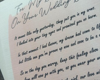 Letter to Bride /pink Watercolor Wedding Day Gift From Mom - Etsy