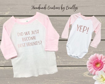 Did We Just Become Best Friends? Set / Yep! / Matching T Shirts / Toddler and Baby Tees / Raglan / Baseball Tees / Pink and White