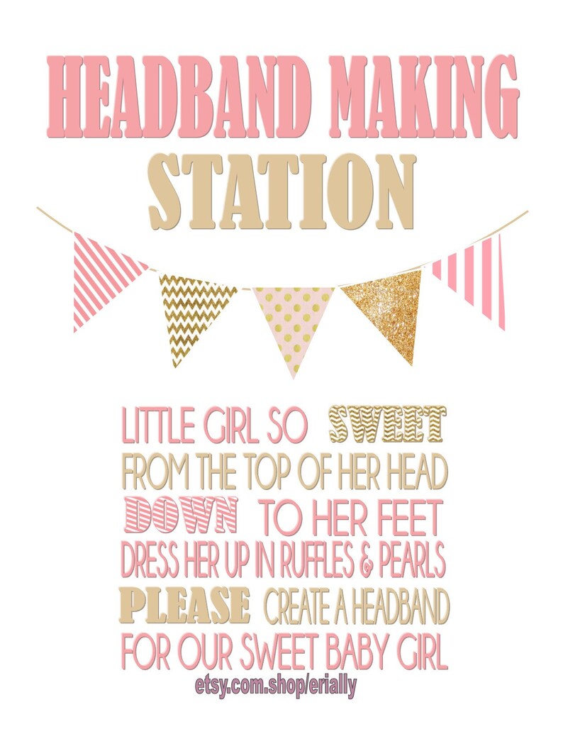 Headband Making Station / Baby Shower Game / Pink and Gold / Etsy