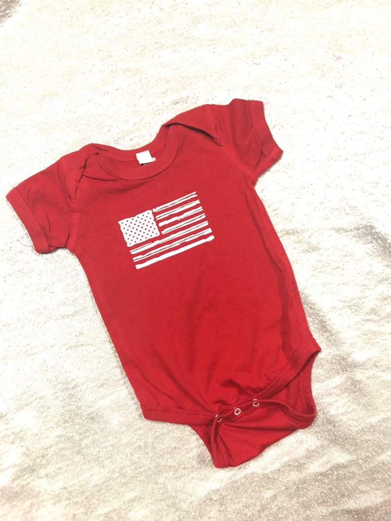 Patriotic Fourth of July Red White and Blue Baby Bodysuit New Baby Gift Red and White