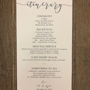 Wedding Itinerary / Wedding Event / Wedding Timeline