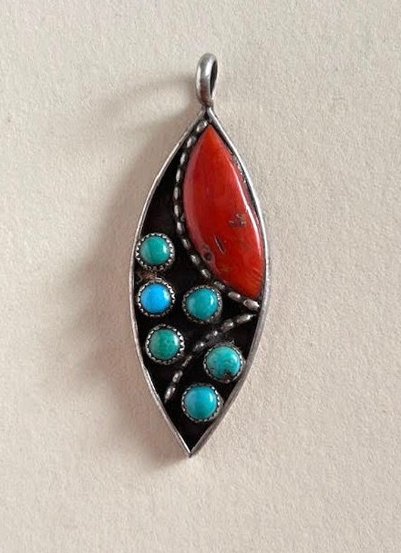 Vintage Southwest Turquoise and Coral Pendant, Fre
