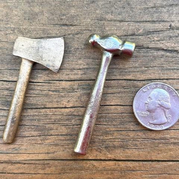 Vintage Miniature Tools (Ax and Hammer), Heavy Metals, probably from a child's set, but quite realistic