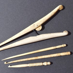 4 Vintage Bone Sewing/ Crocheting Tools