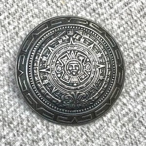 Large, Sterling Silver Aztec Calendar Pin, Vintage, Mexican, 925 Silver