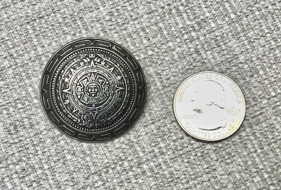 Large, Sterling Silver Aztec Calendar Pin, Vintag… - image 2