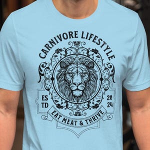 Carnivore Lifestyle Lions Head. Graphic T-Shirt. Eat Meat and Thrive. Grunge Style DTG print - A Perfect Meat Lover Gift!