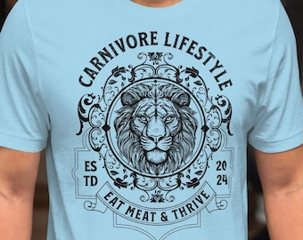 Carnivore Lifestyle T-shirt – Lejonhuvud, ät kött och frodas, grafisk t-shirt