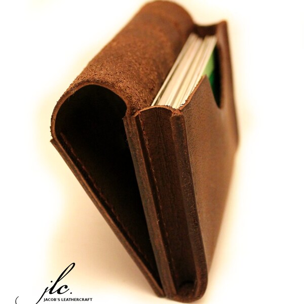 Leather Credit Card Holder/Wallet Orange/Brown Handstitched Veg-tanned with waxed linen thread
