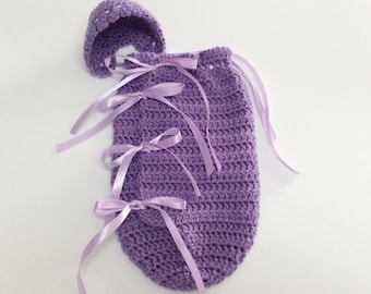 Angel Baby Loss, Cocoon, 22-24 Weeks, Baby Girl Purple Wrap, Miscarriage, Stillborn, Crochet Swaddle, Pouch Burial, Preemie, Tiny, Stillbirt