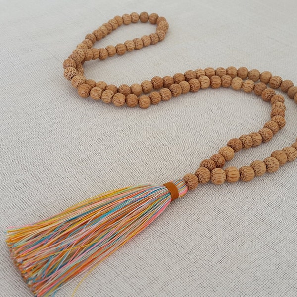 Palmwood multi nappa colorata collana - perline di legno naturale con una nappa colorata multi