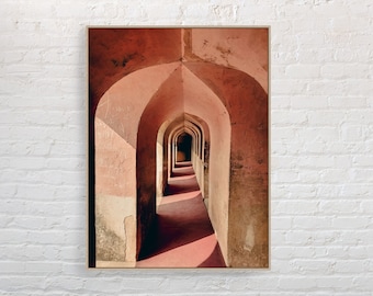 Indian Archway photo print - Architecture Photography, bohemian minimal, Doorway photo wall art, terracotta colour, printable  download