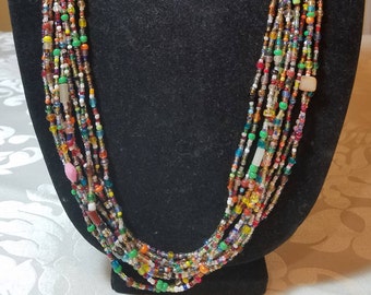 Rainbow colored hand made beads Necklace African Glass Beaded Necklace